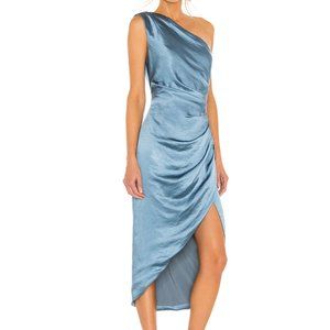 Elliatt Cassini One-shoulder Asymmetric Ruched Midi Dress - Size S